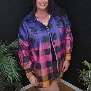 ✨NWT Ombré Multicolored Buffalo Plaid Checkered Super Soft Thick Shacket